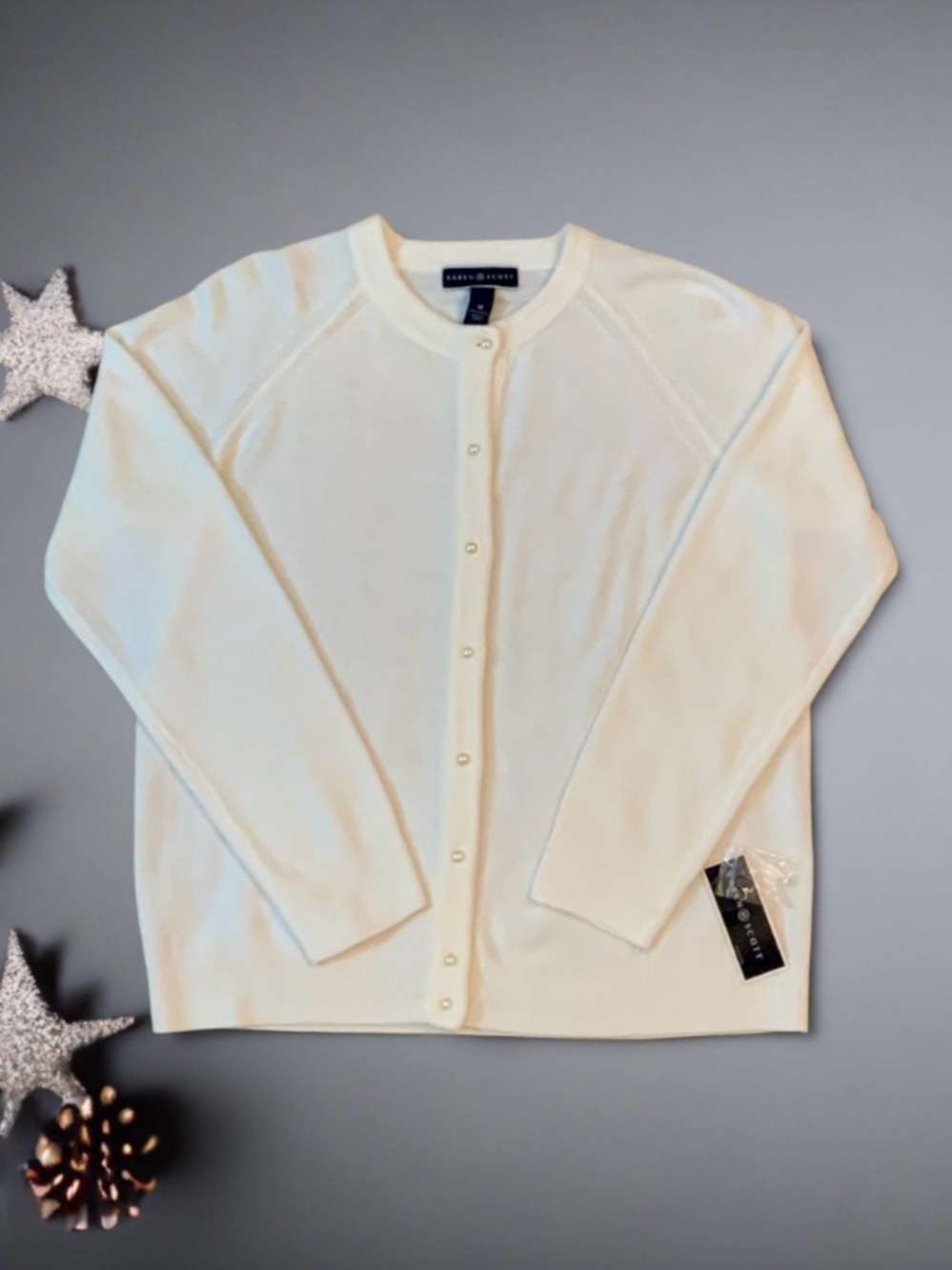 Karen Scott Cream Button-Front Cardigan